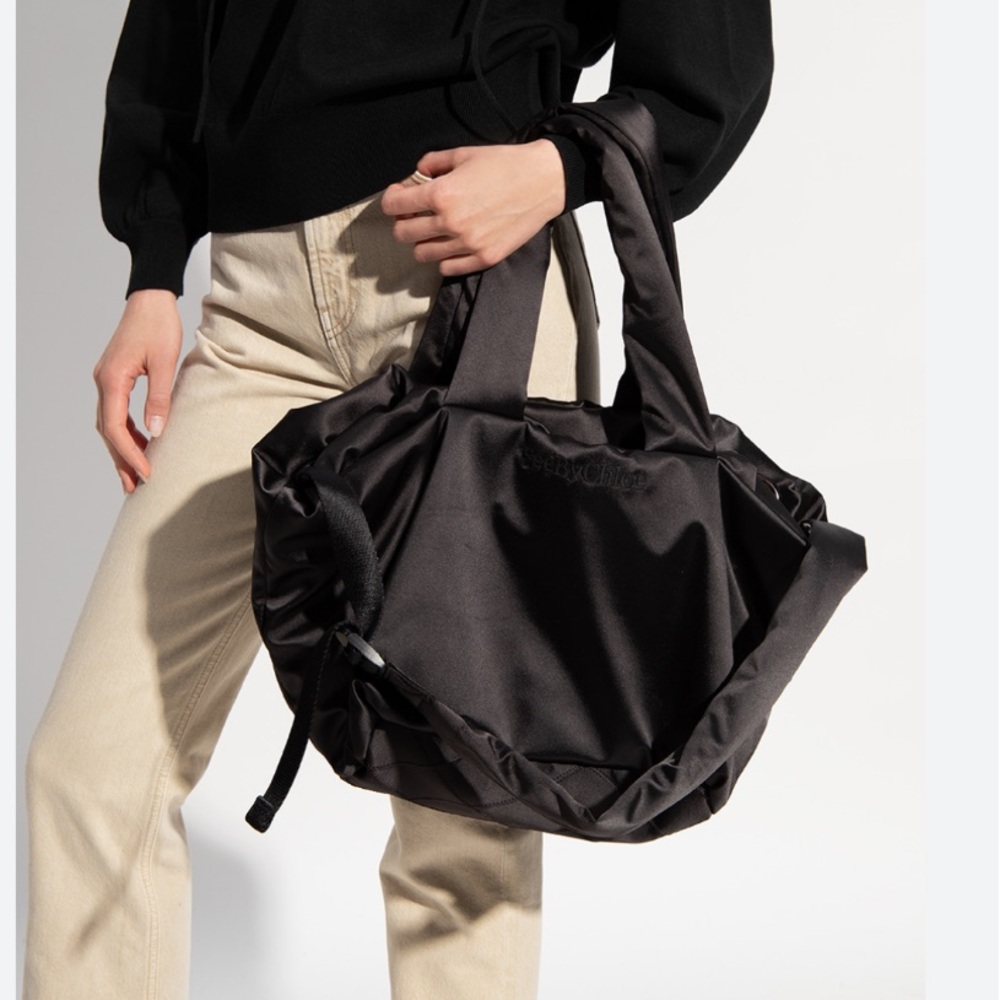 See By Chloe Black Satin Tote Bag
